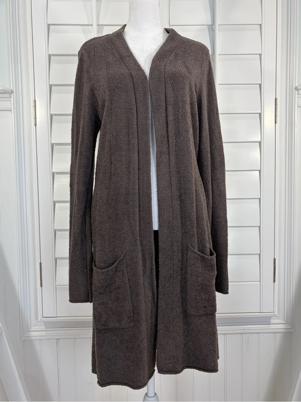 Barefoot Dreams CozyChic Lite® Open-Front Brown Cardigan Sweater (S)
